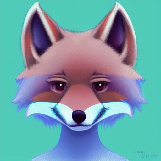 Image similar to a cute cyan and teal anthro furry fox profile picture with white stripes, digital painting, artstation