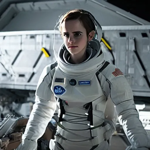 Image similar to A still of Emma Watson in Interstellar movie