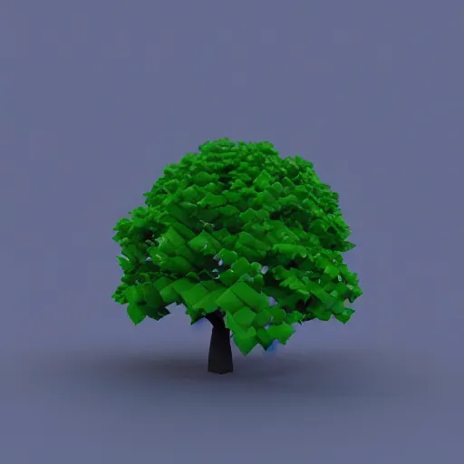 Image similar to a 3d low poly object of just a small green tree on the blue background