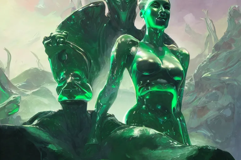 Image similar to portrait of the in the galactic throne room, smooth emeralds are like spirits, by artgerm and Craig Mullins, James Jean, Andrey Ryabovichev, Mark Simonetti and Peter Morbacher 16k