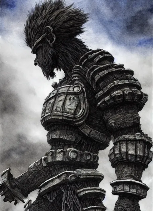 Image similar to portrait, Shadow of the Colossus, watercolor, dramatic lighting, cinematic, establishing shot, extremely high detail, foto realistic, cinematic lighting, pen and ink, intricate line drawings, by Yoshitaka Amano, Ruan Jia, Kentaro Miura, Artgerm, post processed, concept art, artstation, matte painting, style by eddie mendoza, raphael lacoste, alex ross