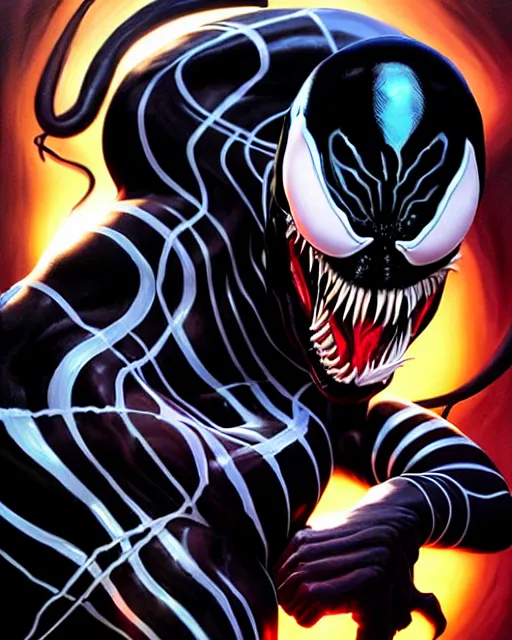 Image similar to a portrait of Venom by Clayton Crain, Javier Garron and Gerardo Sandoval