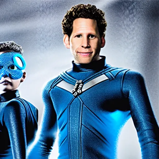 Prompt: glenn howerton as reed richards from the fantastic four, mr fantastic, blue suit, superhero, marvel