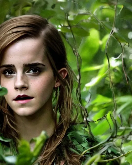 Image similar to Emma Watson in a jungle of lightning