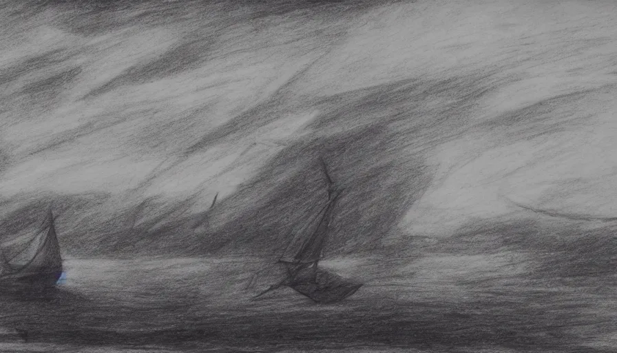 Image similar to ship on an alien planet, 1 9 th century charcoal and pencil drawing