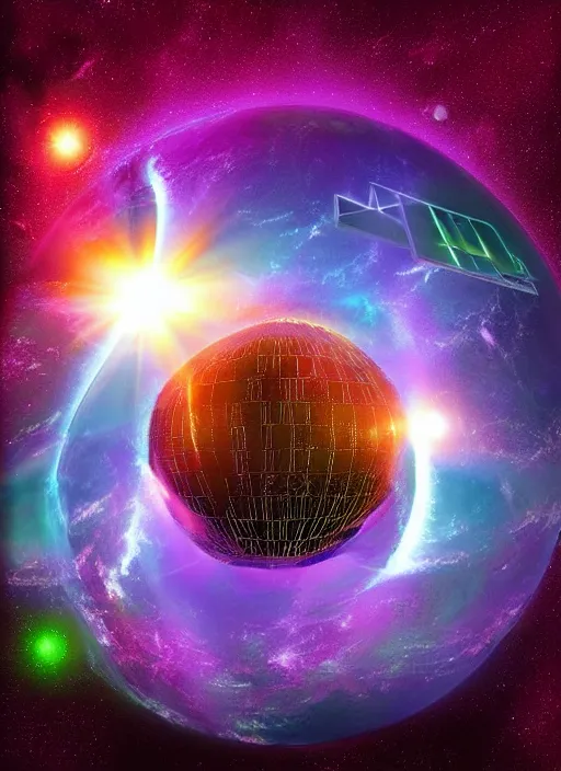 Image similar to matrix coded globe emitting rays of light into the vast cosmos digital art