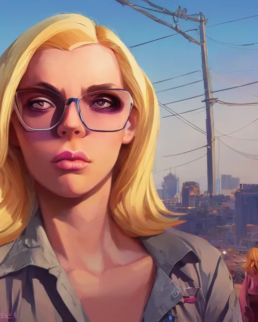 Prompt: lux beautiful female blond hair glasses symmetrical face eyes full length fantasy art Video game icon, 2d game art gta5 cover , official fanart behance hd artstation by Jesper Ejsing, by RHADS, Makoto Shinkai and Lois van baarle, ilya kuvshinov, rossdraws