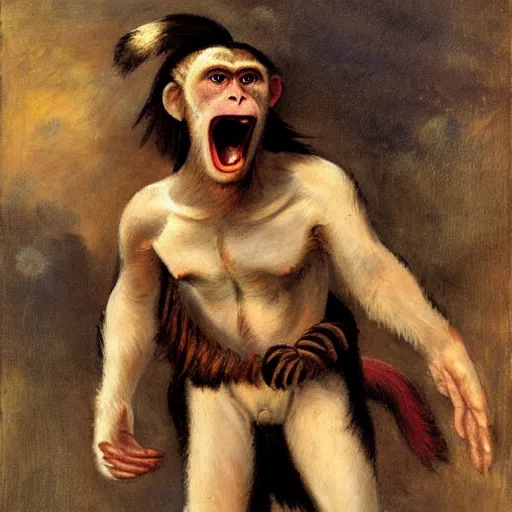 Image similar to a warrior monkey in the style of eugene delacroix