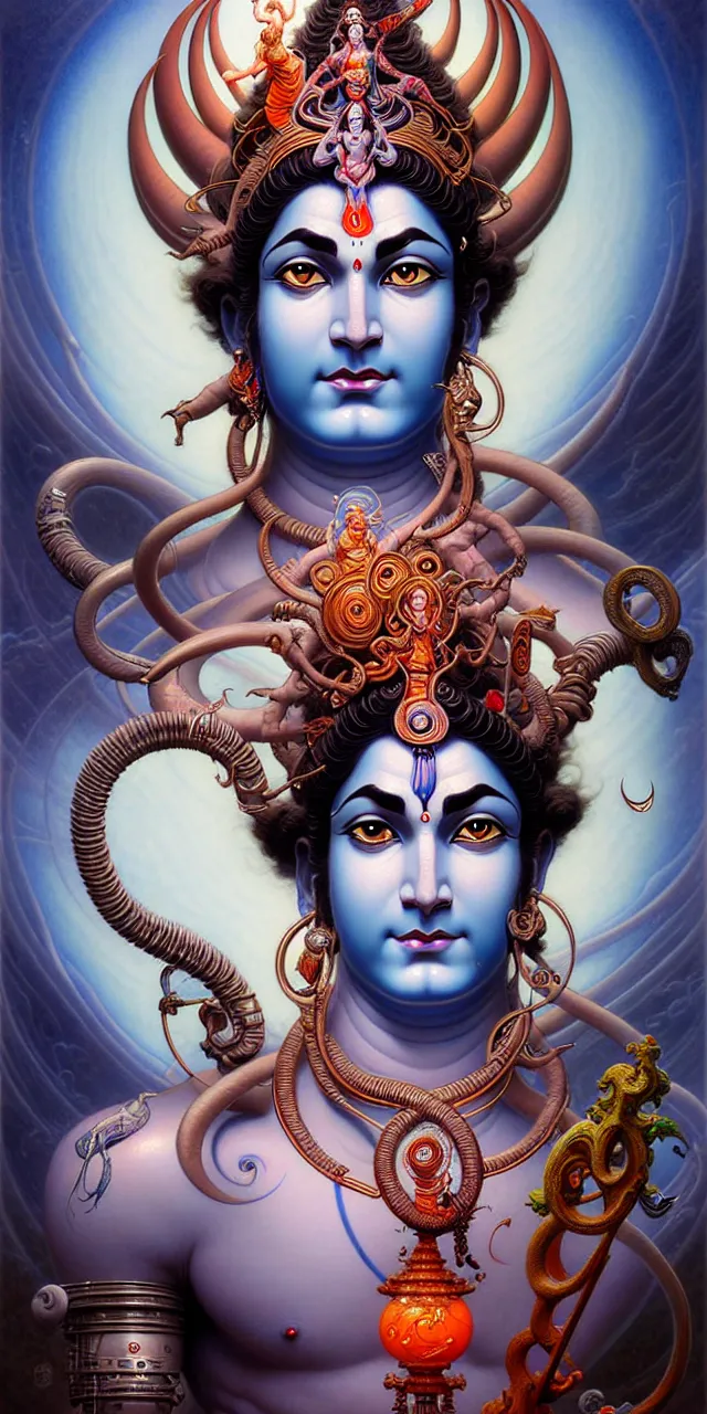 Image similar to beautiful hindu god mahadev shiv art nouveau fantasy character portrait, ultra realistic, intricate details, the fifth element artifacts, highly detailed by peter mohrbacher, hajime sorayama, wayne barlowe, boris vallejo, aaron horkey, gaston bussiere, craig mullins