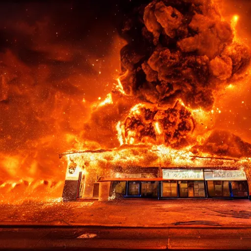 Prompt: Wendy's restaurant exploding, high resolution 8k, photography, tragic,