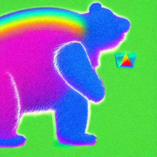 Image similar to teddy bear vomiting rainbow, photorealistic