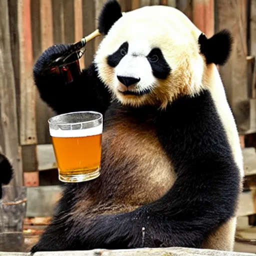 Image similar to big panda drinking beer