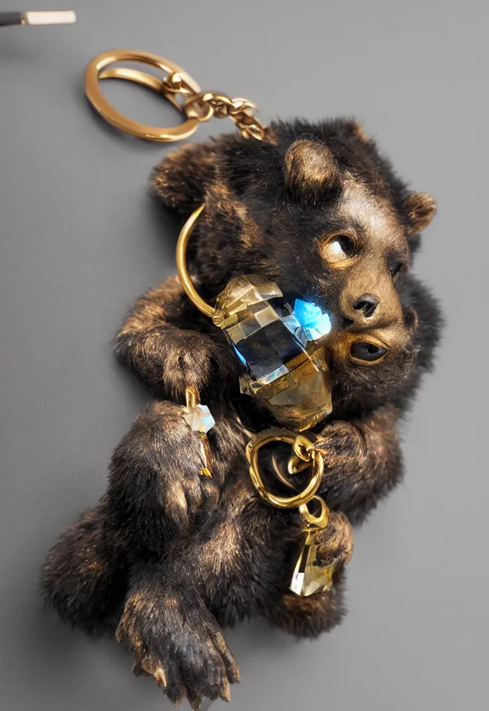 Image similar to a cute deep colour crystal bear keychain by greg rutkowski, sung choi, mitchell mohrhauser, maciej kuciara, johnson ting, maxim verehin, peter konig, 8 k photorealistic, cinematic lighting, hd, high details, dramatic, atmosphereric, trending on artstation