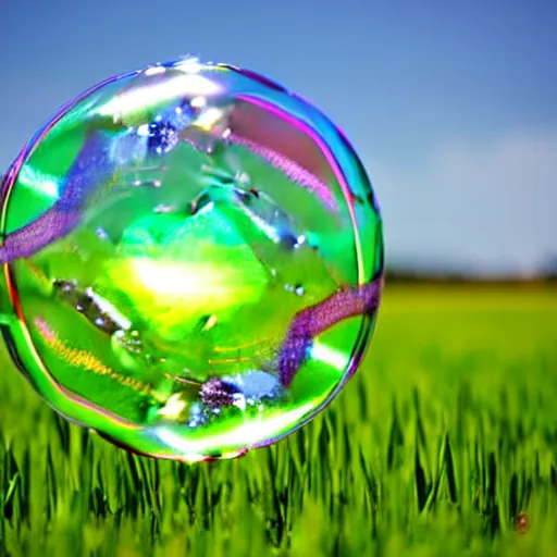 Prompt: soap bubble in a grass field