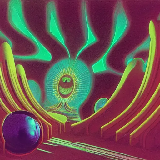 Prompt: afrofuturist biomorphic opart, 6 0 s space age design photography, future retro, creature, temple, pascal blanche, roger dean, josh kirby, greg hildebrandt, sci - fi, 8 k