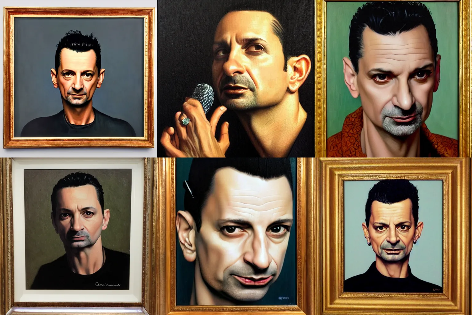Prompt: portrait of Dave Gahan, oil on canvas, highly detailed face, in the style of Norman Rockwell