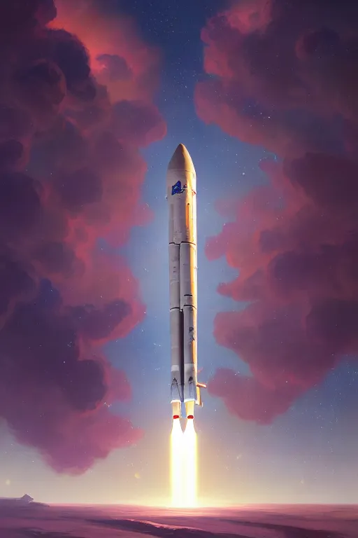 Image similar to a space rocket launching from the nasa, extremely detailed digital painting, in the style of fenghua zhong and ruan jia and jeremy lipking and peter mohrbacher, mystical colors, rim light, beautiful lighting, 8 k, stunning scene, raytracing, octane, trending on artstation