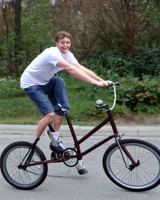 Prompt: colin monchrie riding a miniature bicycle