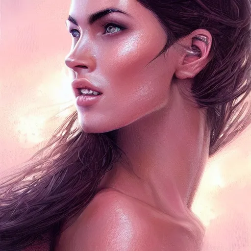 Image similar to a humanoid fox with a face inspired by megan fox, intricate, elegant, highly detailed, digital painting, artstation, glamor pose, concept art, smooth, sharp focus, illustration, art by artgerm and greg rutkowski, artey freytag