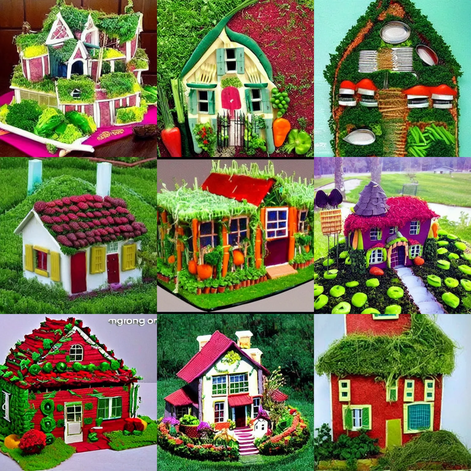 Prompt: House of my dream but it's made of vegetables and forks