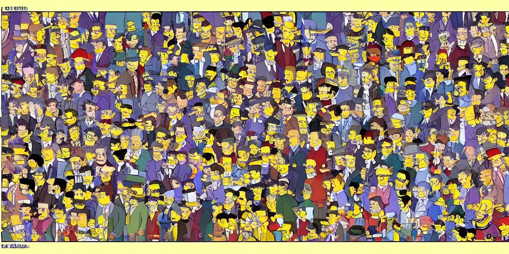 Prompt: the simpsons, autostereograms, escher, where's wally, repeated shapes