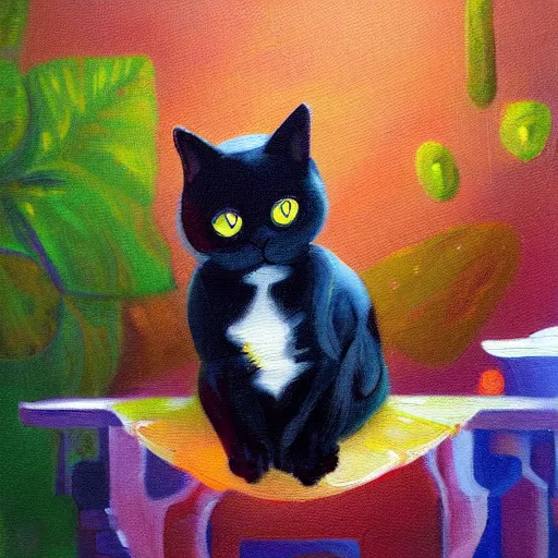 Prompt: a painting of a cat in a scenic environment by martin johanna, adorable, awwwww, vibrant colors, trending on artstation