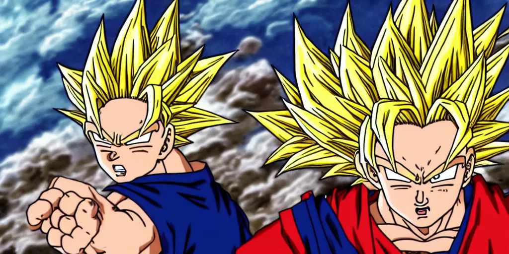 Image similar to Guy Fieri goes super Saiyan, still from Dragonball Z, detailed, 4k