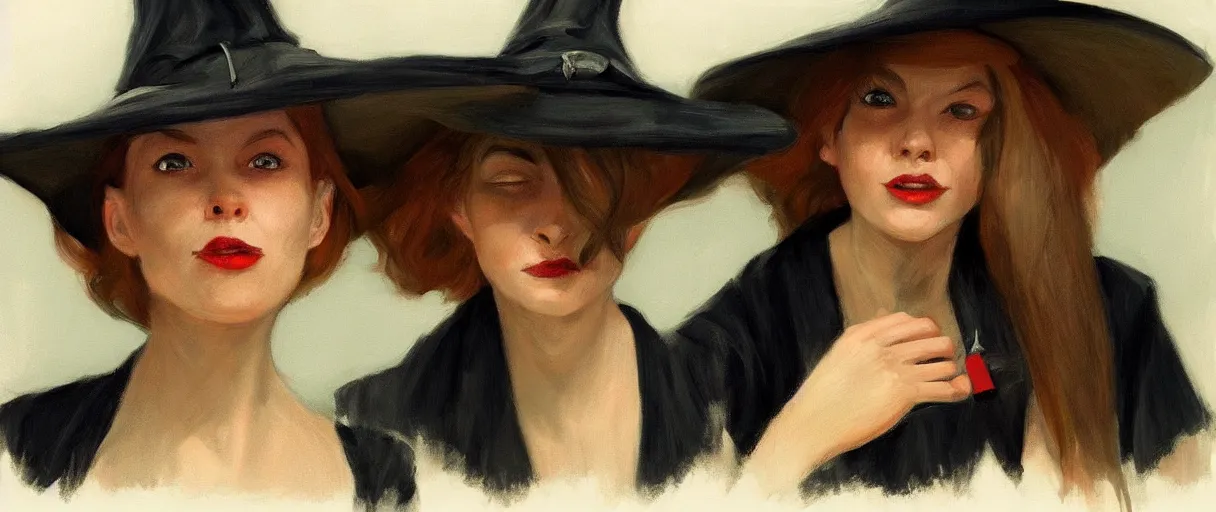 Image similar to a realistic excited witch portrait, by edward hopper, new artstation artist,