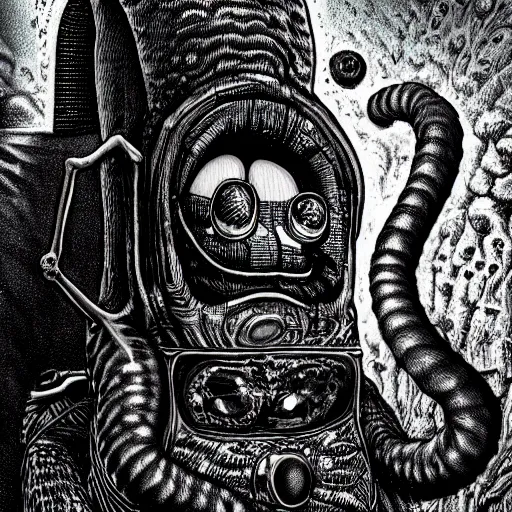 Prompt: detailed realistic illustration of spongebob, in the style of h r giger and moebius and wayne barlowe