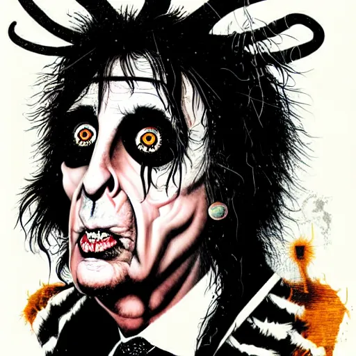 Image similar to graphic illustration, creative design, alice cooper as a goat, biopunk, francis bacon, highly detailed, hunter s thompson, concept art