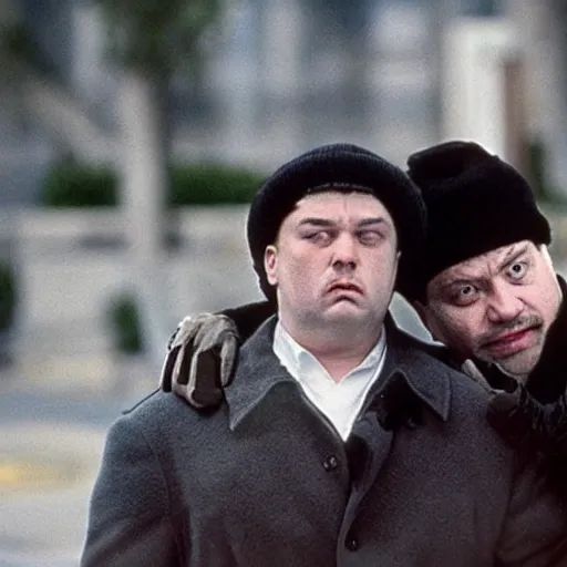 Image similar to portrait of alexandr zembatov and mikhail alontsev in gangsta comedy of 1990s, movie shot