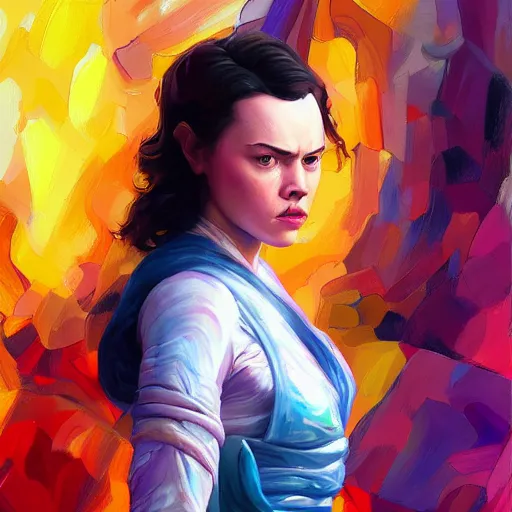 Prompt: daisy ridley ( actress ), full body portrait colorful oil painting by android jones, john jean, yuumei, yanjun cheng, unreal 5, daz, hyperrealistic, octane render, rpg portrait, dynamic lighting, fantasy art, beautiful face