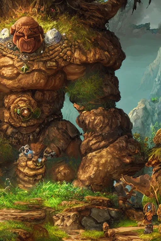 Image similar to zelda fantasy art giant golem troll wood rock greeble gemstone, global illumination ray tracing hdr fanart arstation by sung choi and eric pfeiffer and gabriel garza and casper konefal