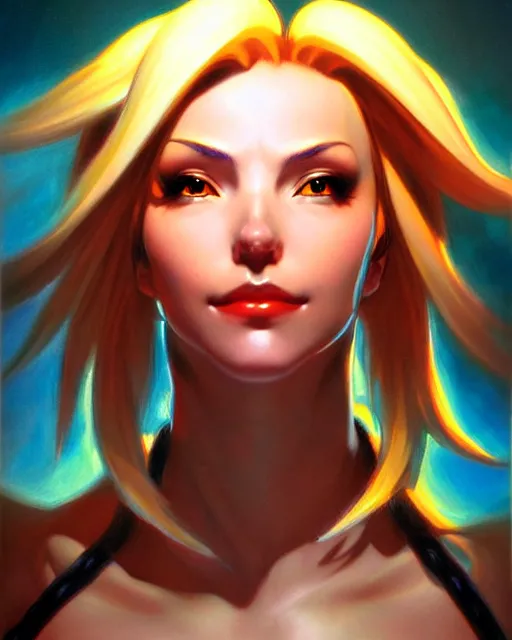 Prompt: mercy from overwatch, character portrait, portrait, close up, vintage fantasy art, vintage sci - fi art, radiant light, caustics, by boris vallejo