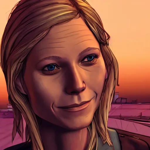 Image similar to gwyneth paltrow portrait, borderlands, tales from the borderlands, the wolf among us, comic, cinematic lighting, studio quality, 8 k