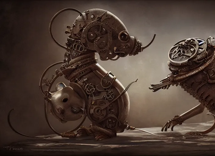 Image similar to ashigaru steampunk mouse, hard focus, art station, by jessica rossier and hr giger, cinematic