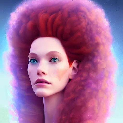 Prompt: portrait of Princess Merida, futuristic and ethereal, expressive pose, sci-fi, cyberpunk, highly detailed, digital painting, artstation, concept art, smooth, sharp focus, by Grant Wood