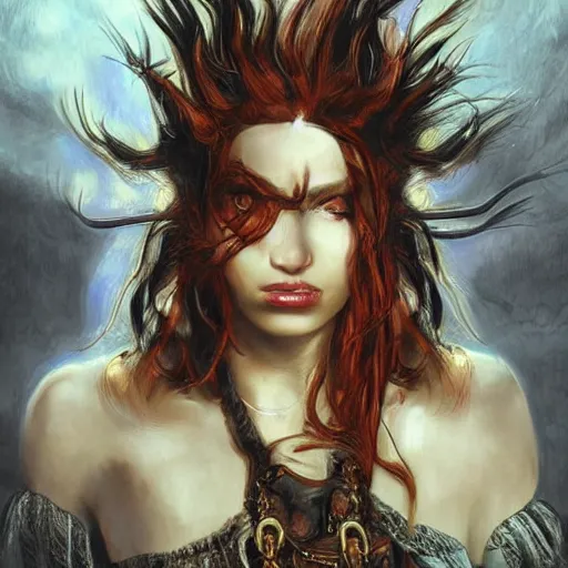 Image similar to portrait, headshot, insanely nice hair style, dramatic hair color, digital painting, of a old 17th century, old cyborg merchant, amber jewels, baroque, ornate clothing, scifi, realistic, hyperdetailed, chiaroscuro, concept art, art by Franz Hals and Jon Foster and Ayami Kojima and Amano and Karol Bak,