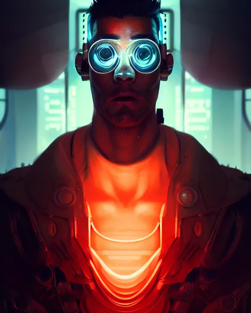 Prompt: cyberpunk male portrait, handsome, sci fi, cyborg, gears, complex 3 d render by ilya kuvshinov, peter mohrbacher, greg rutkowski, ryohei hase, dramatic lighting, intricate, highly detailed, sharp focus, luminous, unreal engine, blender, artstation, masterpiece, ray tracing