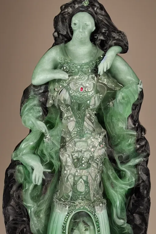 Prompt: woman wearing a magic dress made of jade, hypedetailed