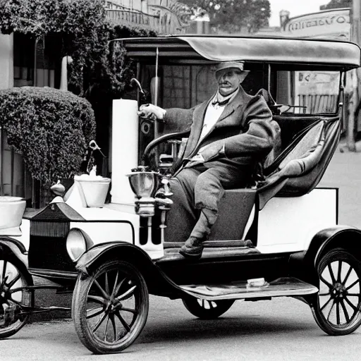 Image similar to a rabbit driving a model t ford, black and white photograph