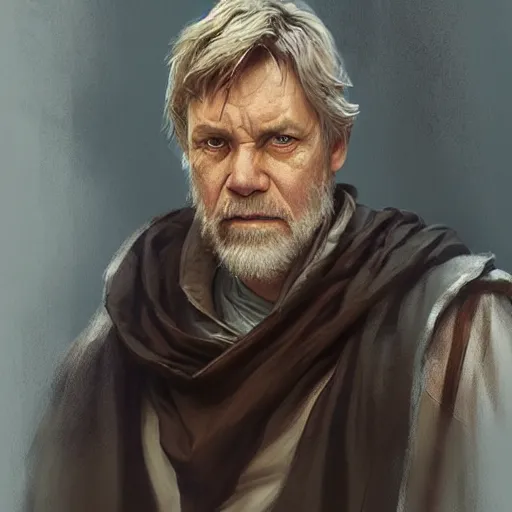 Image similar to portrait of a man by Greg Rutkowski, old jedi Master Luke Skywalker from Star Wars Expanded Universe, he is about 60 years old, wearing tactical jedi gear, highly detailed portrait, digital painting, artstation, concept art, smooth, sharp foccus ilustration, Artstation HQ