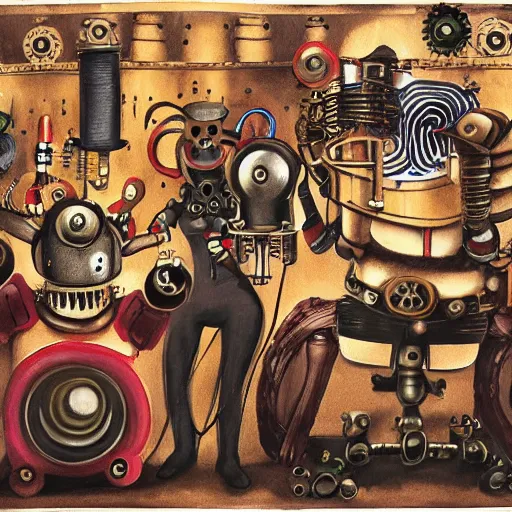 Image similar to steampunk robots dancing by otto dix
