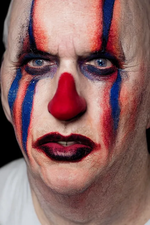 Prompt: John Barilaro wearing clown makeup, portrait photograph