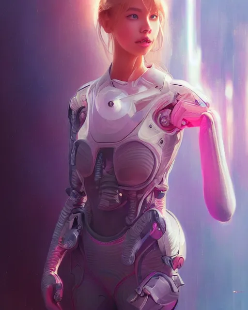 Image similar to portrait of Lalisa Manobal as futuristic airforce, inside future fighter, sci-fi, fantasy, intricate, very feminine, elegant, human anatomy, royal pink and blue light, highly detailed, digital painting, artstation, concept art, smooth, sharp focus, illustration, art by tian zi and WLOP and alphonse mucha