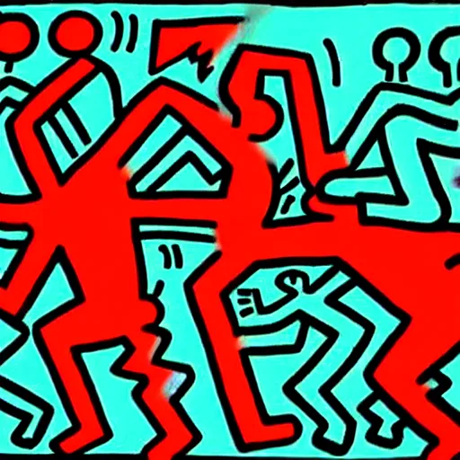 Image similar to a picture drawn by keith haring of people fighting