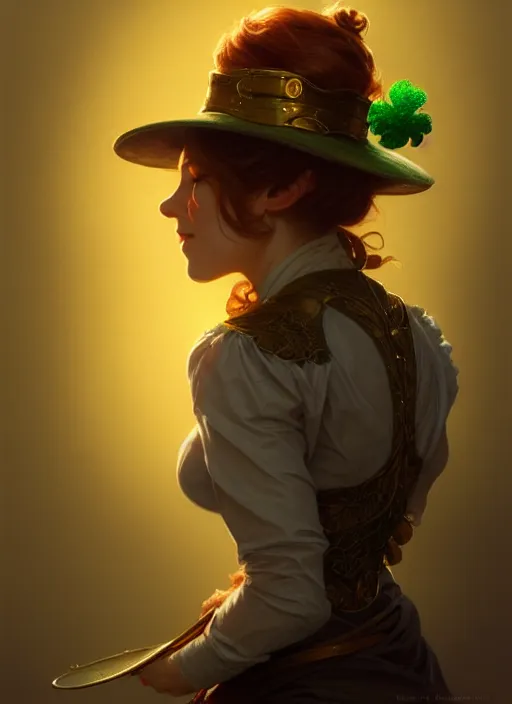 Image similar to portrait of leprechaun, intricate, elegant, highly detailed, digital painting, artstation, concept art, smooth, sharp focus, illustration, art by artgerm and greg rutkowski and alphonse mucha, 8 k