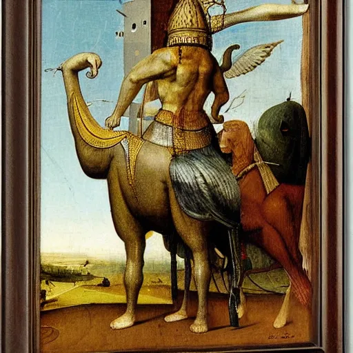 Prompt: assyrian lamassu by hieronymus bosch