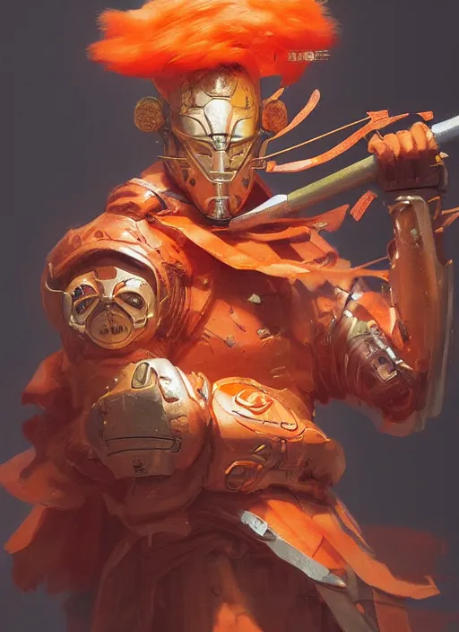 Image similar to Orange samurai-cat by WLOP, 4K portrait render, CGSociety, marvel comics, dark, intricate, highly detailed, smooth, artstation, digital illustration by Ruan Jia and Mandy Jurgens and Artgerm and Wayne Barlowe and Greg Rutkowski and Frank Frazetta