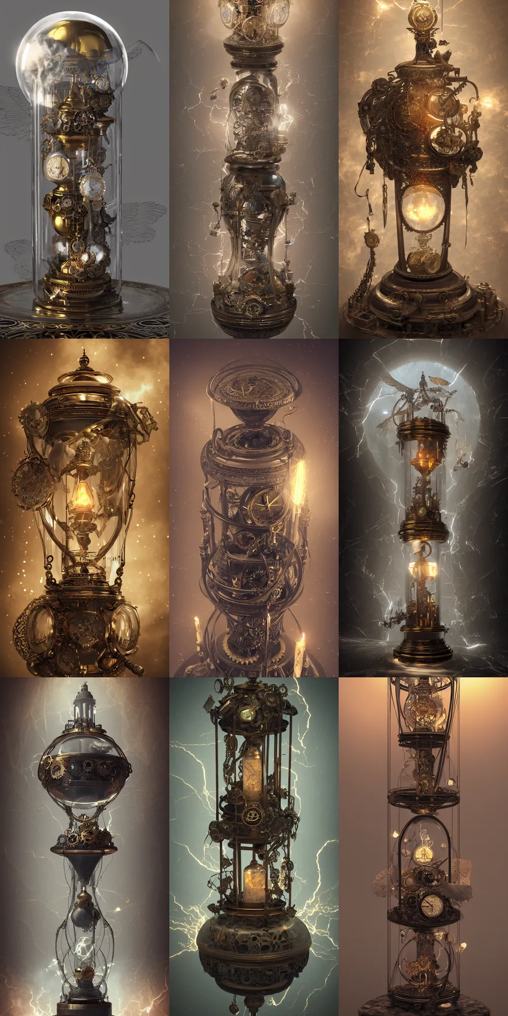 Prompt: steampunk seraphim inside a marble, hourglass, lightning, intricate detail, volumetric lighting, epic composition, hyper detailed, ultra realistic, sharp focus, octane render, candle, volumetric, ray tracing, artstation trending, cgsociety, sense of awe, swirling mist, 4 k